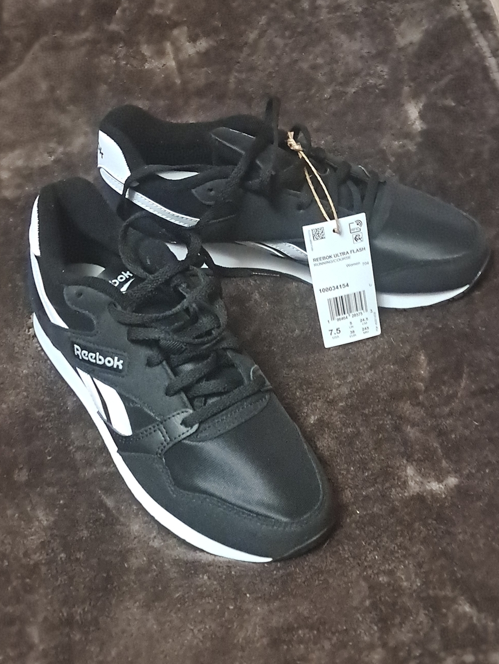 Reebok Womens Black & White Athletic Sneakers